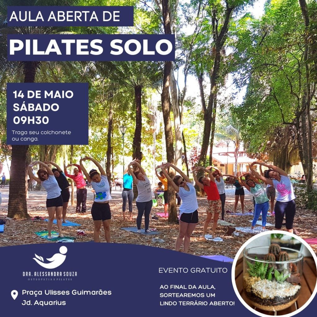 Aula Gratuita de Pilates Solo ocorre neste sábado na praça Ulisses Guimarães. Venha participar!