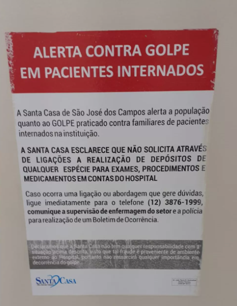 Santa Casa de São José dos Campos alerta para tentativas de golpes contra famílias de pacientes