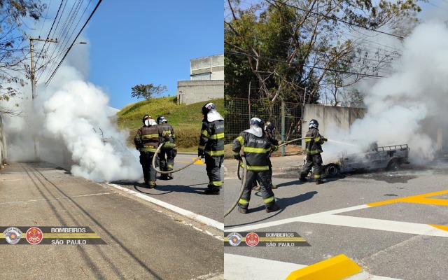 Veículo de transporte de botijões de gás pega fogo em Jacareí