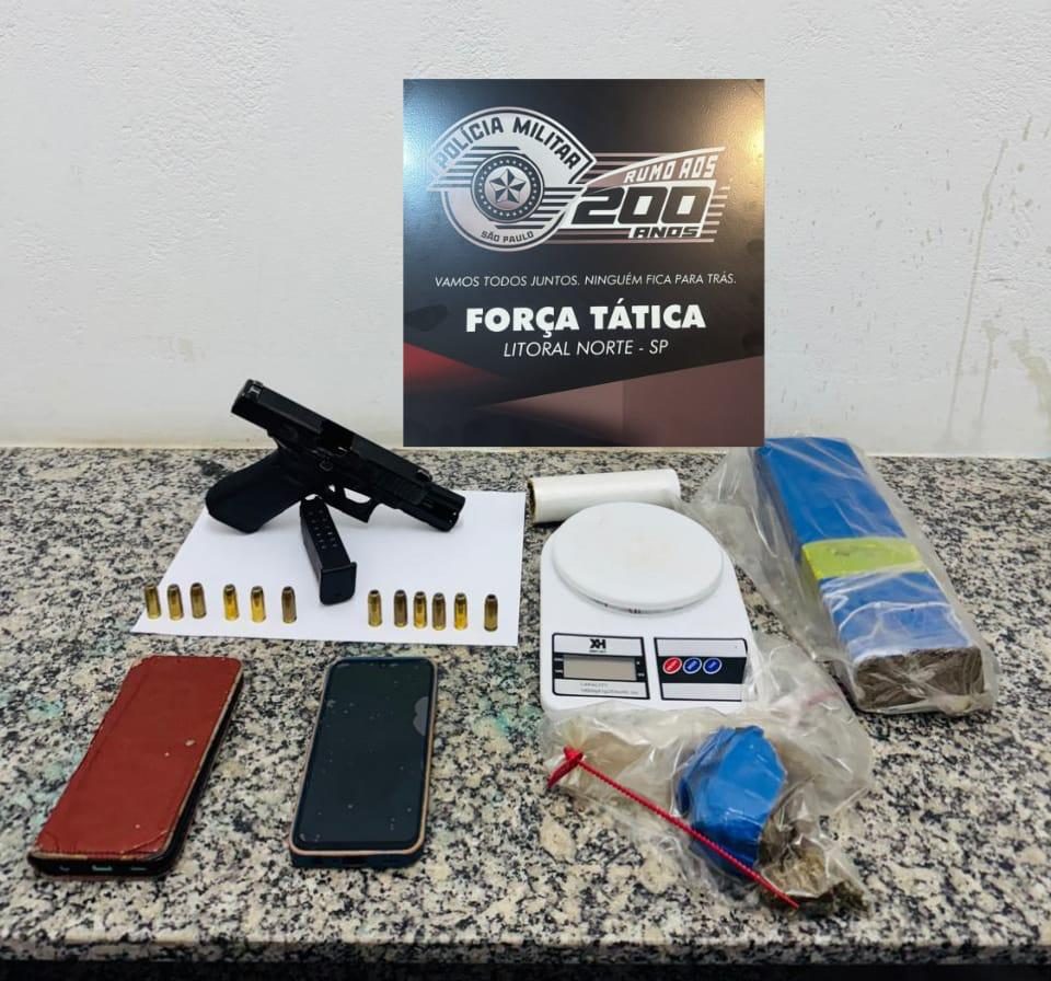 Polícia Militar prende dois homens por tráfico de drogas e porte ilegal de arma em Caraguatatuba