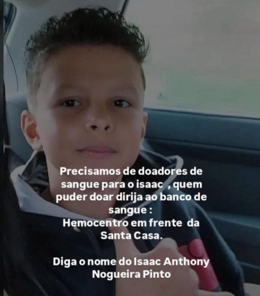 Isaac, de 10 anos, precisa de sangue após grave acidente em São José