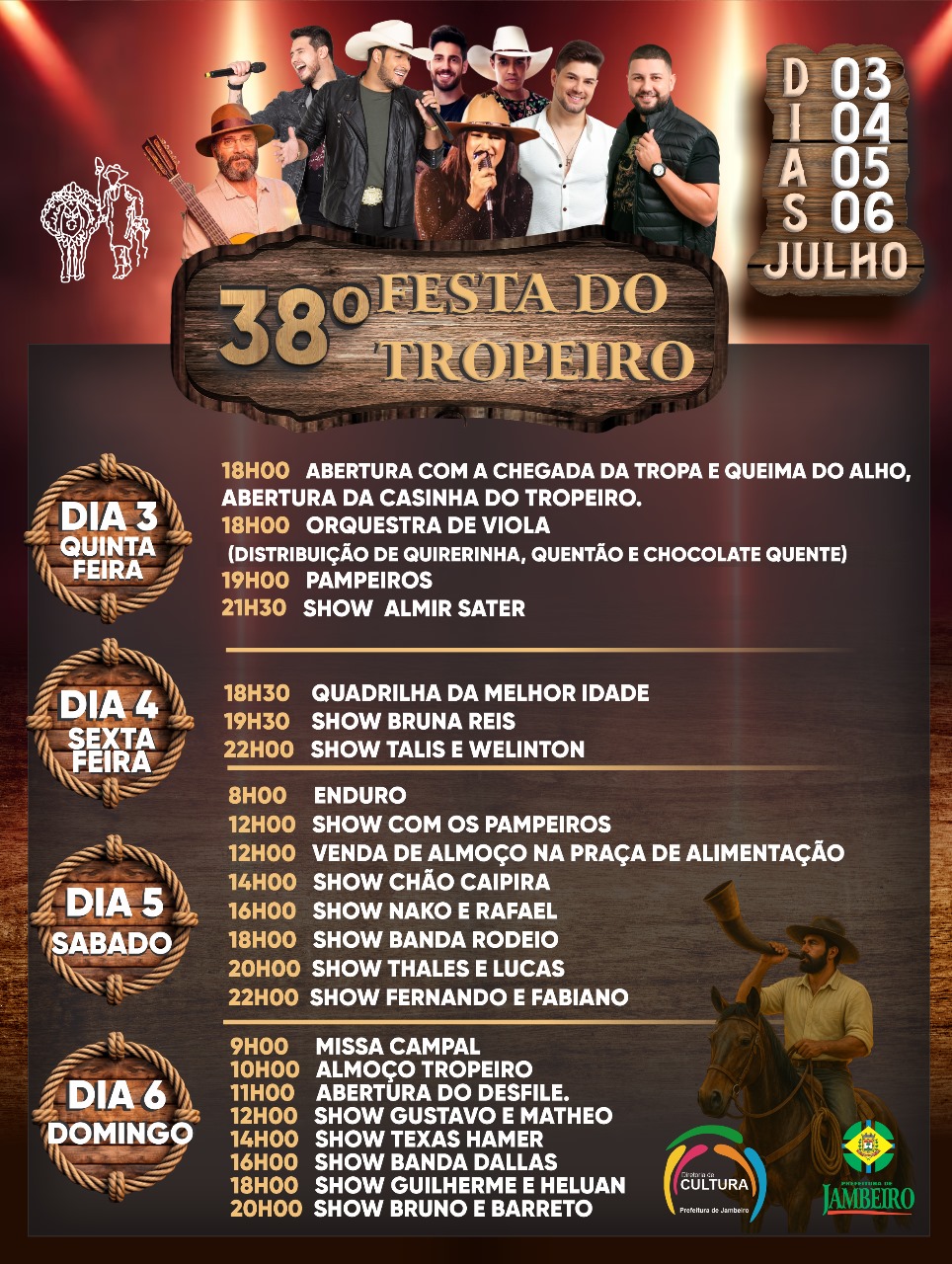 Almir Sater é atração gratuita na Festa do Tropeiro em Jambeiro