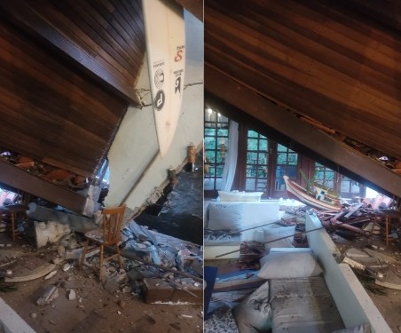 Segundo andar de casa cede e mobiliza Corpo de Bombeiros em Maresias