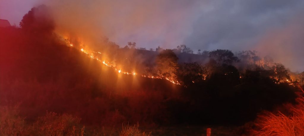 Incêndio de grandes proporções atinge morro em Caraguatatuba e mobiliza bombeiros