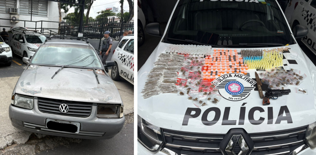 Polícia Militar apreendeu veículo, drogas e prendeu três pessoas após roubo no Jardim Satélite