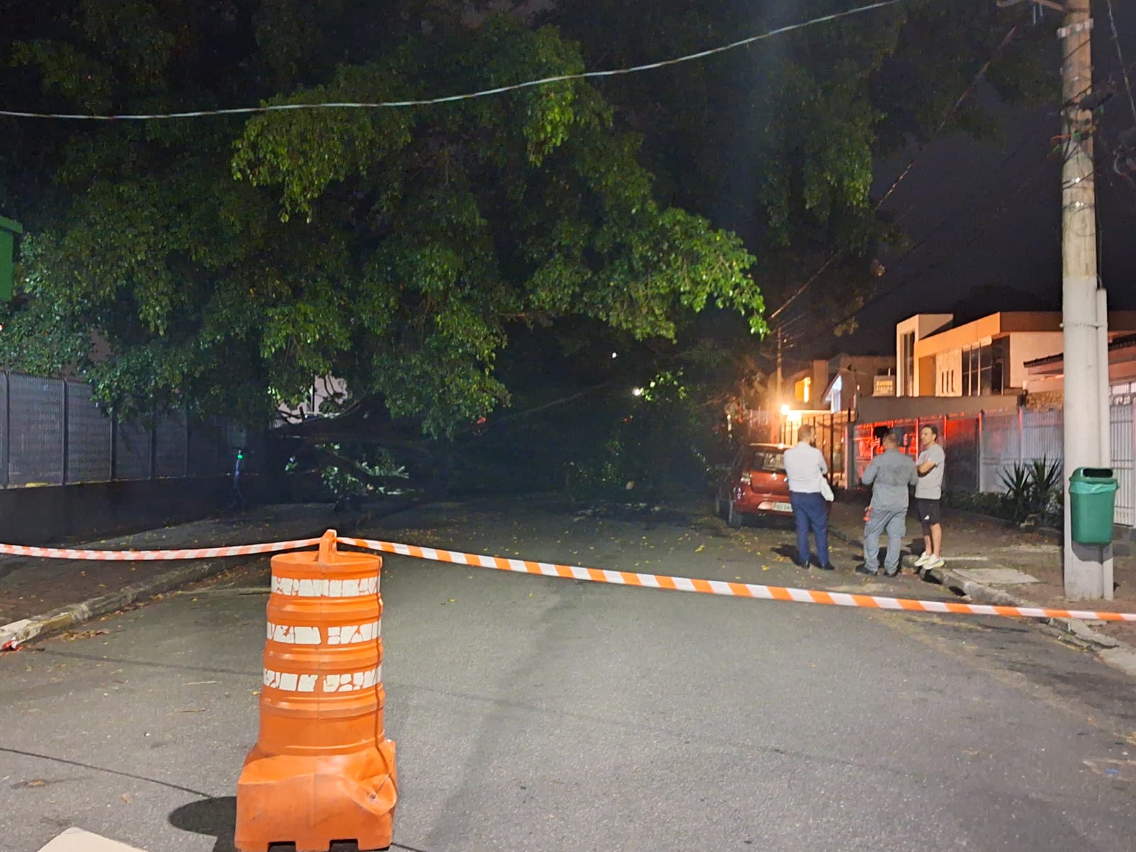 Galho de árvore cai sobre carros e bloqueia rua na região do Jardim Esplanada