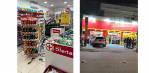 Veículo invadiu farmácia em Caraguatatuba e atingiu gôndolas; ninguém ficou ferido