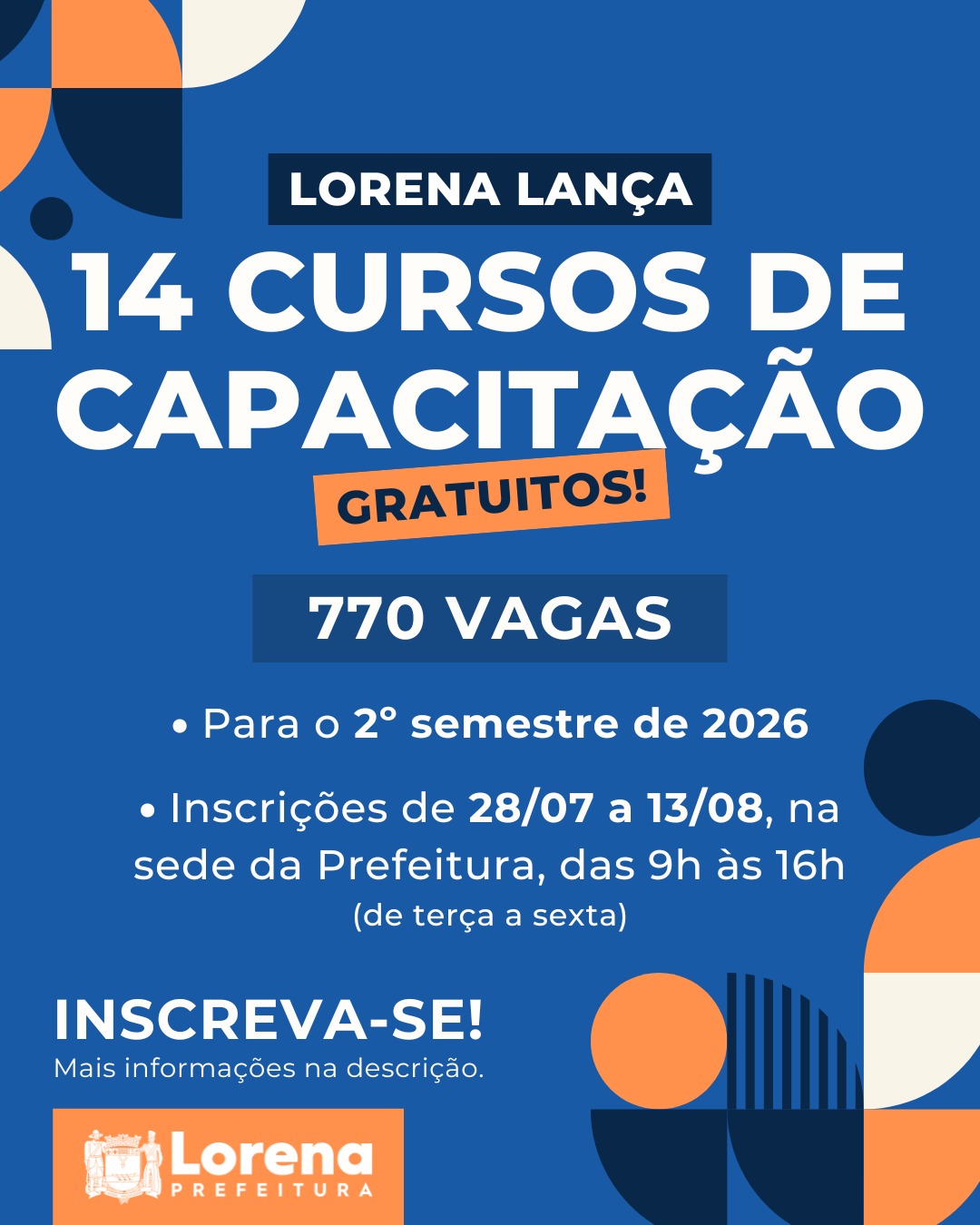 img-responsive Lorena abre inscrições para 14 cursos gratuitos com 770 vagas no segundo semestre de 2026
