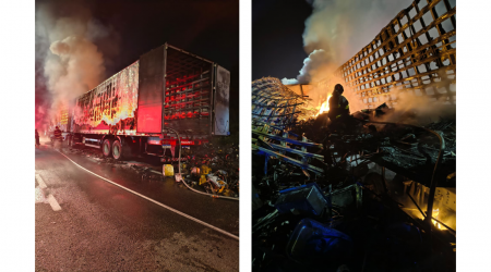 Caminhão pega fogo na Dutra