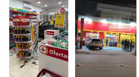 Veículo invadiu farmácia em Caraguatatuba e atingiu gôndolas; ninguém ficou ferido