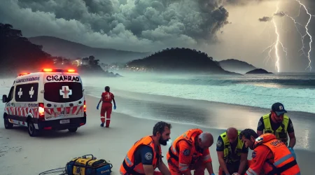 Duas pessoas atingidas por raio na praia das Cigarras em São Sebastião