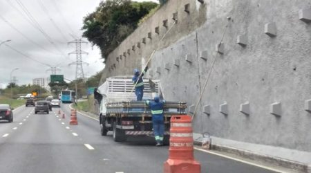 Guias, sarjetas e paredões no Anel Viário recebem pintura
