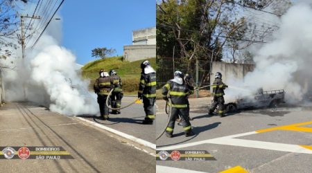 Veículo de transporte de botijões de gás pega fogo em Jacareí