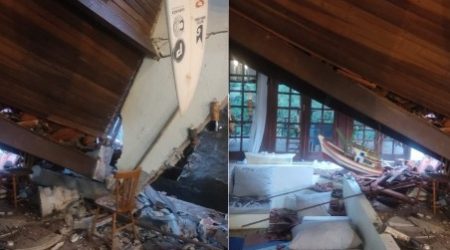 Segundo andar de casa cede e mobiliza Corpo de Bombeiros em Maresias