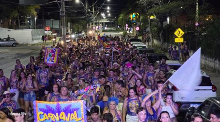 Foliões participam do Bloco do Toko durante desfile na Avenida Peixoto de Castro, em Lorena.