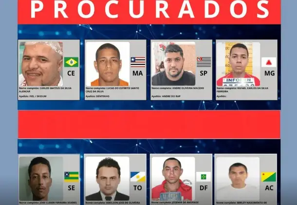 Lista dos foragidos mais procurados do país é lançada pelo Ministério da Justiça