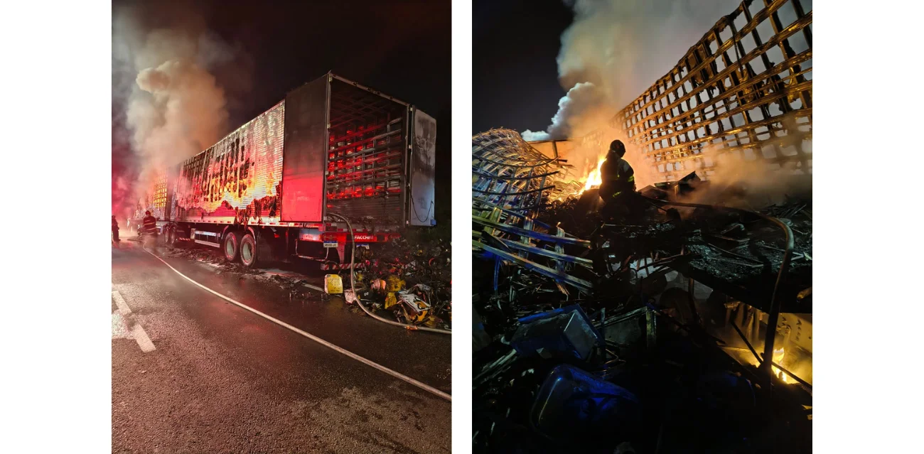Caminhão pega fogo na Dutra