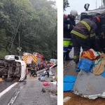 Motorista fica preso nas ferragens após veículo capotar na Rodovia dos Tamoios