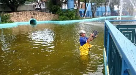 Tecnologia australiana em limpeza ecológica do lago do Parque Santos Dumont