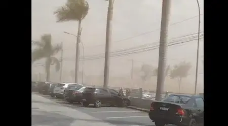 Ventania no Jardim Aquarius forma nuvem de poeira; Defesa Civil alerta para rajadas de 80 kmh e obra do Parque Una se posiciona