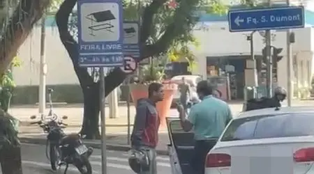 Briga de trânsito termina com motorista atropelando e arrastando moto na Vila Adyana, em São José dos Campos